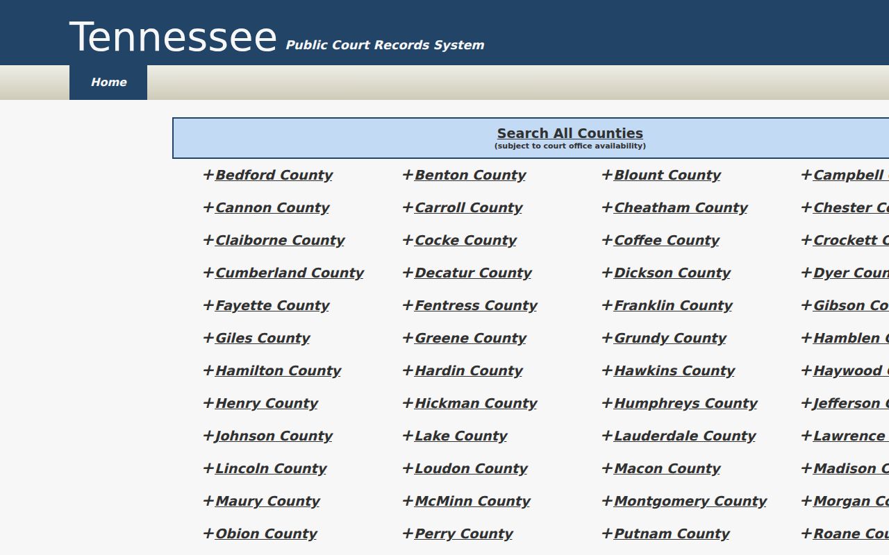 Shelbyville people search Tennessee public court records interface
