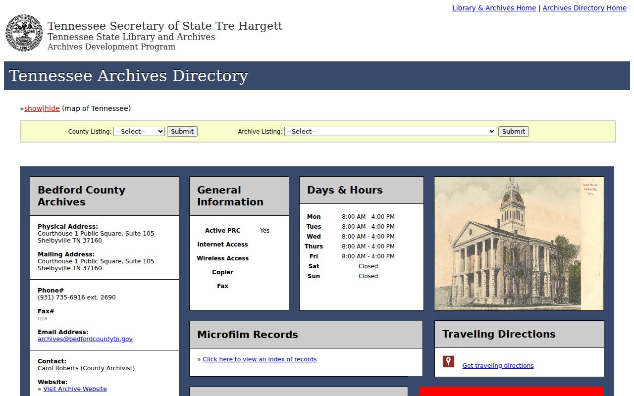 Shelbyville people directories in the Bedford County Archives listing