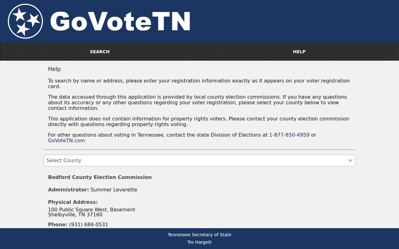 Shelbyville voter registration records election office contact and hours page